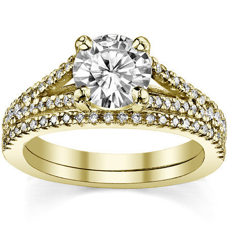 Round Trellis Split Shank Moissanite Engagement Ring