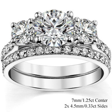 Petite Three-Stone Trellis Moissanite Engagement Ring