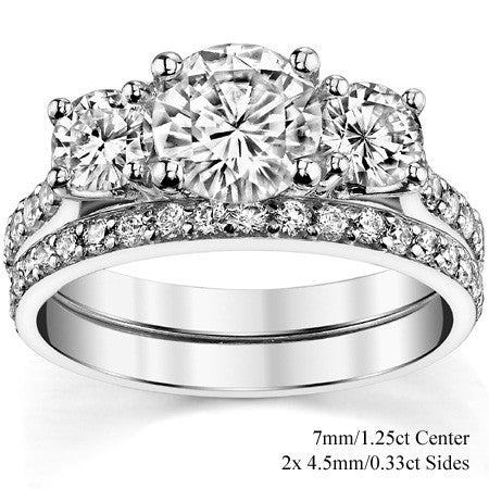 Petite Three-Stone Trellis Moissanite Engagement Ring
