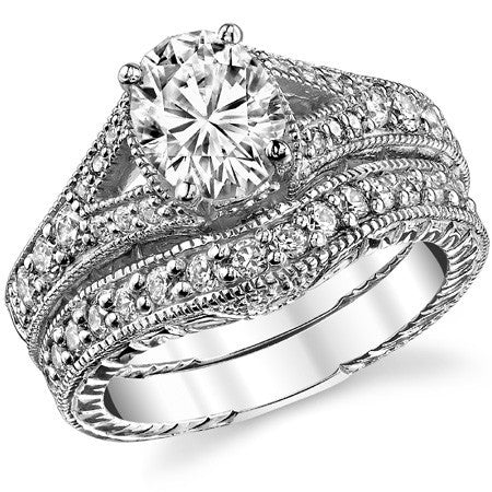 Oval Antique Split Shank Moissanite Engagement Ring