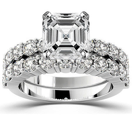 Round Brilliant Moissanite Shared-Prong Semi-Eternity Ring, 1ct