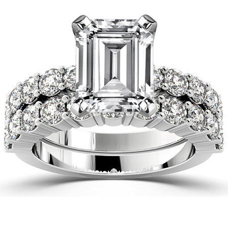 Round Brilliant Moissanite Shared-Prong Semi-Eternity Ring, 1ct