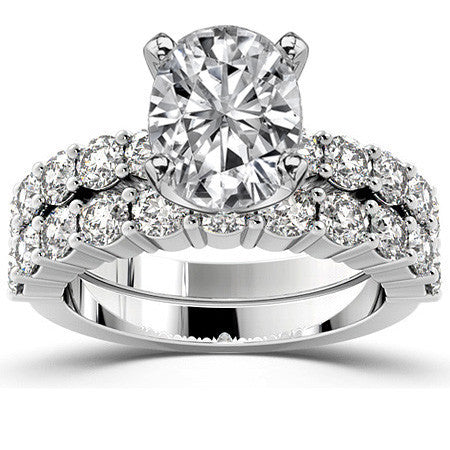 Round Brilliant Moissanite Shared-Prong Semi-Eternity Ring, 1ct