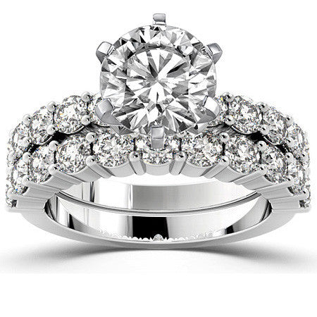 Round Brilliant Moissanite Shared-Prong Semi-Eternity Ring, 1ct