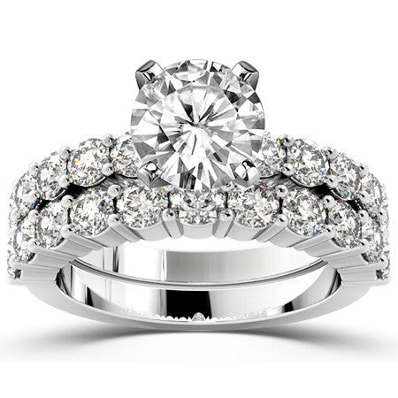 Round Brilliant Moissanite Shared-Prong Semi-Eternity Ring, 1ct