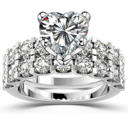 Moissanite U-Shaped Shared-Prong Semi-Eternity Ring, 1.2ct