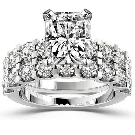 Moissanite U-Shaped Shared-Prong Semi-Eternity Ring, 1.2ct