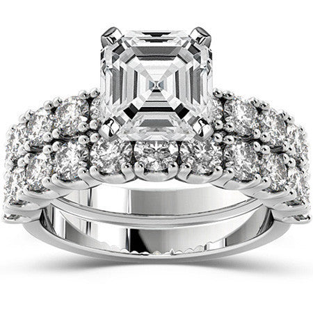 Round Brilliant Moissanite 4-Prong Set Semi-Eternity Ring, 1ct