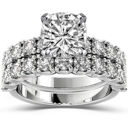 Round Brilliant Moissanite 4-Prong Set Semi-Eternity Ring, 1ct