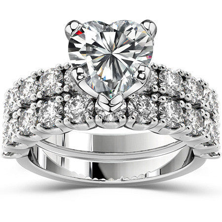Round Brilliant Moissanite 4-Prong Set Semi-Eternity Ring, 1ct