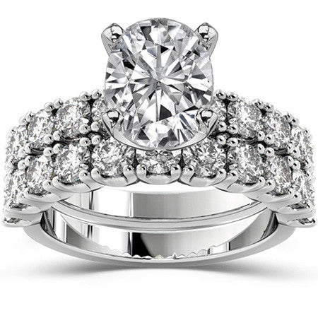 Round Brilliant Moissanite 4-Prong Set Semi-Eternity Ring, 1ct