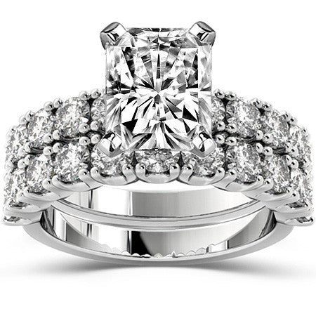 Round Brilliant Moissanite 4-Prong Set Semi-Eternity Ring, 1ct