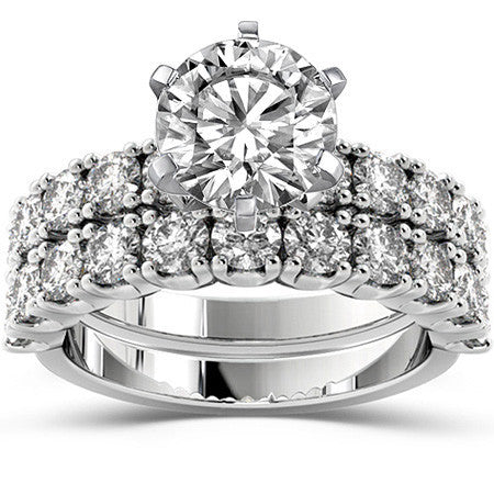Round Brilliant Moissanite 4-Prong Set Semi-Eternity Ring, 1ct