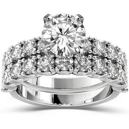 Round Brilliant Moissanite 4-Prong Set Semi-Eternity Ring, 1ct