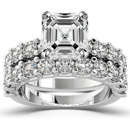 Round Brilliant Moissanite Shared Prong Trellis Semi-Eternity Ring, 1ct