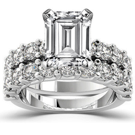 Round Brilliant Moissanite Shared Prong Trellis Semi-Eternity Ring, 1ct