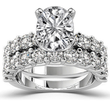 Round Brilliant Moissanite Shared Prong Trellis Semi-Eternity Ring, 1ct
