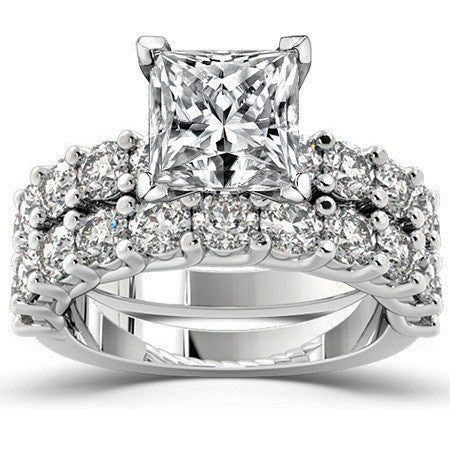 Round Brilliant Moissanite Shared Prong Trellis Semi-Eternity Ring, 1ct