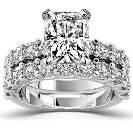 Round Brilliant Moissanite Shared Prong Trellis Semi-Eternity Ring, 1ct