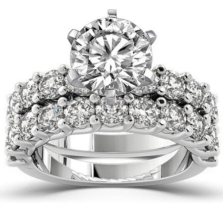 Round Brilliant Moissanite Shared Prong Trellis Semi-Eternity Ring, 1ct