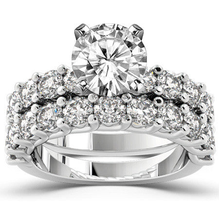 Round Brilliant Moissanite Shared Prong Trellis Semi-Eternity Ring, 1ct