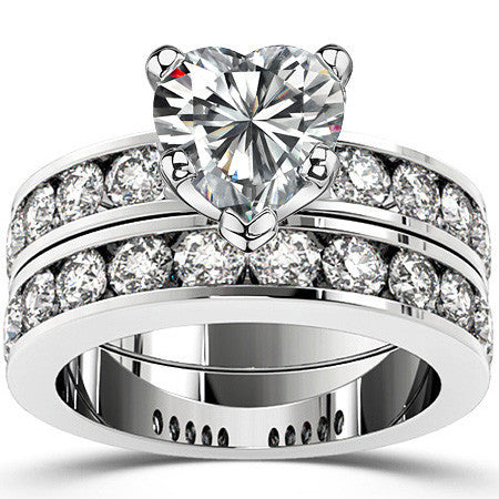 Round Brilliant Moissanite Channel Set Semi-Eternity Ring, 1ct