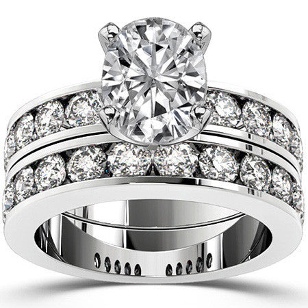 Round Brilliant Moissanite Channel Set Semi-Eternity Ring, 1ct