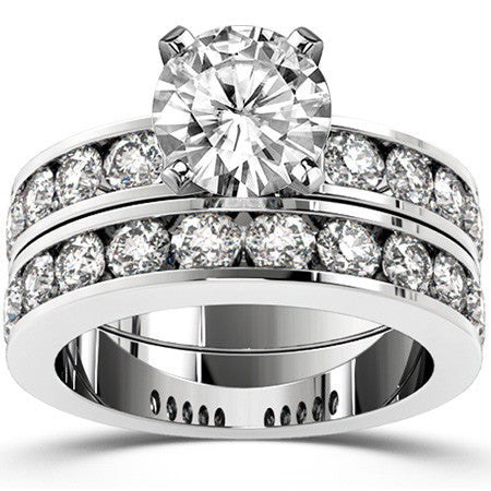 Round Brilliant Moissanite Channel Set Semi-Eternity Ring, 1ct