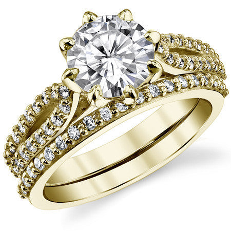 Round 8-Prong Floral Split Shank Wedding Set