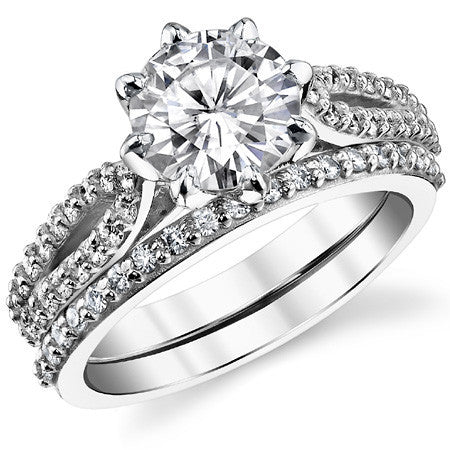 Round 8-Prong Floral Split Shank Wedding Set