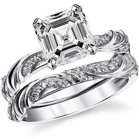 Round Brilliant Moissanite Floral Accent Engagement Ring