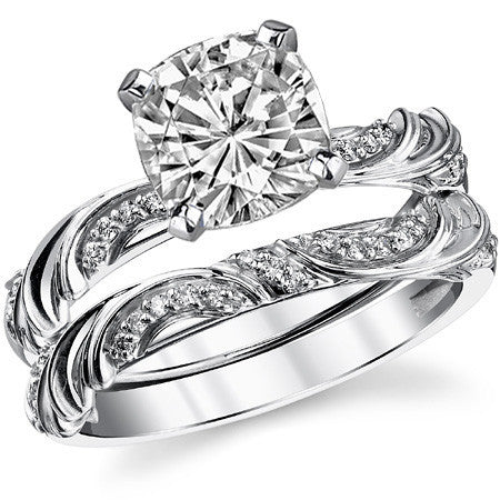 Round Brilliant Moissanite Floral Accent Engagement Ring