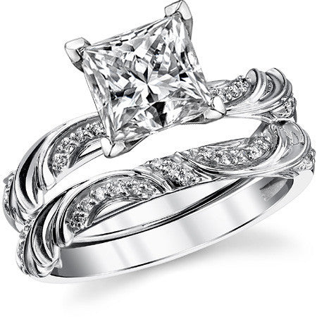 Round Brilliant Moissanite Floral Accent Engagement Ring