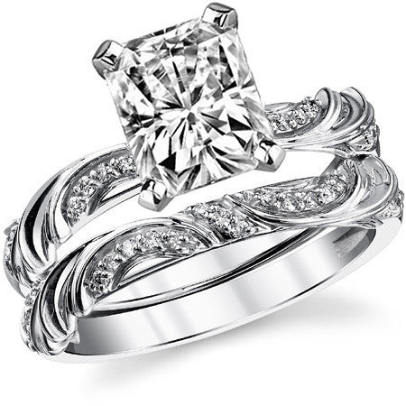 Round Brilliant Moissanite Floral Accent Engagement Ring