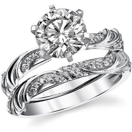 Round Brilliant Moissanite Floral Accent Engagement Ring