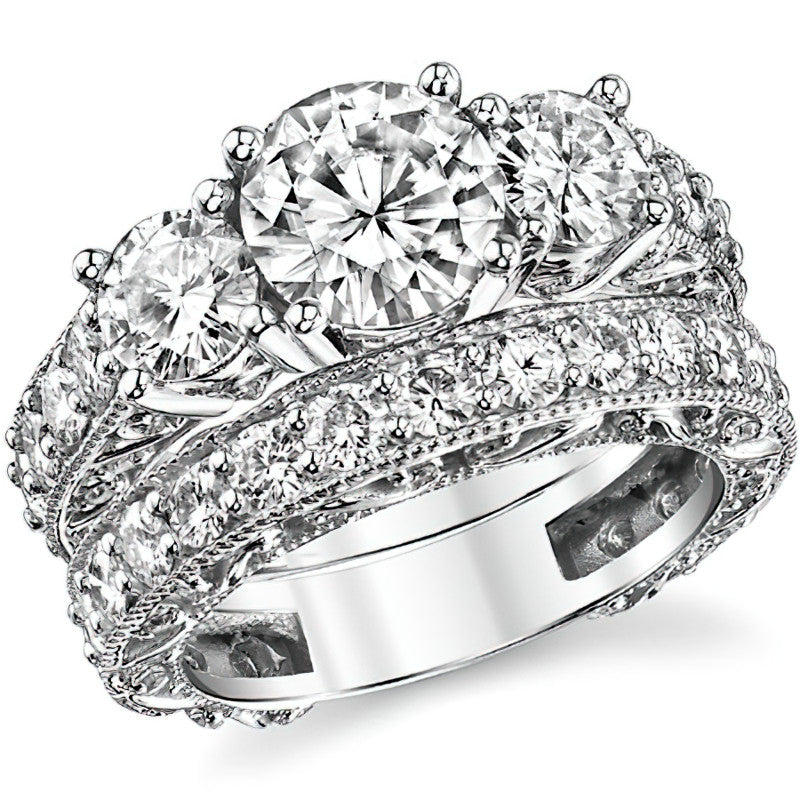 Antique Round Three-Stone Moissanite Engagement Ring