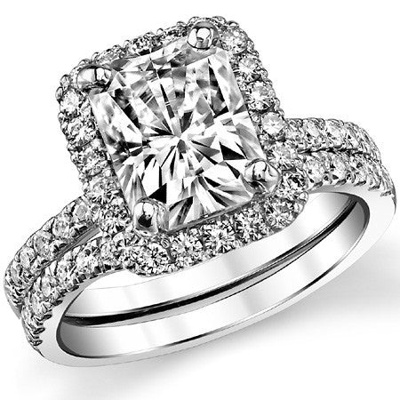 Classic Radiant/Emerald Halo Moissanite Engagement Ring