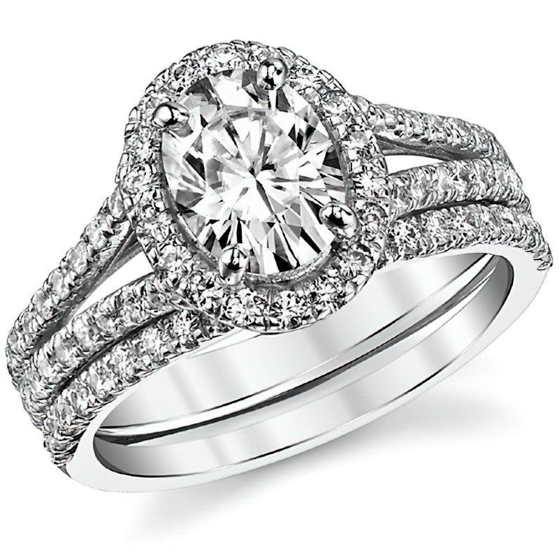 Oval Halo Split Shank Moissanite Engagement Ring