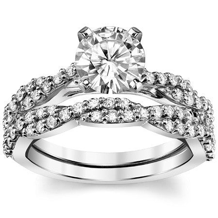 Round Brilliant Moissanite Twisted Infinity Engagement Ring, 0.30ct