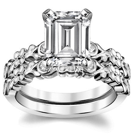 Round Brilliant Moissanite Floral Style Engagement Ring, 0.08ct