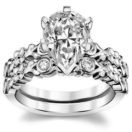 Round Brilliant Moissanite Floral Style Engagement Ring, 0.08ct