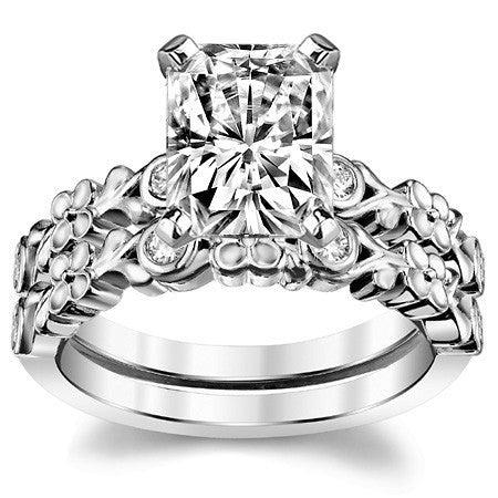 Round Brilliant Moissanite Floral Style Engagement Ring, 0.08ct