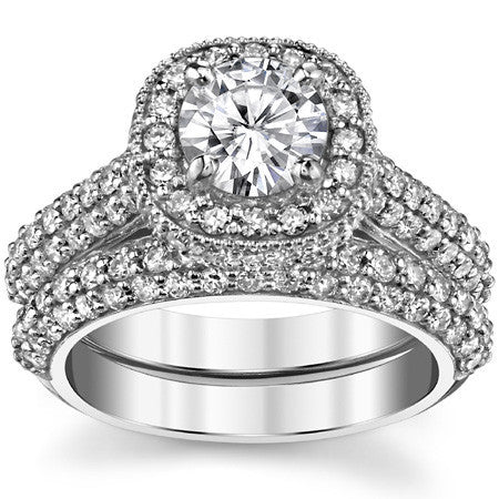 Antique Pave Halo Moissanite Engagement Ring