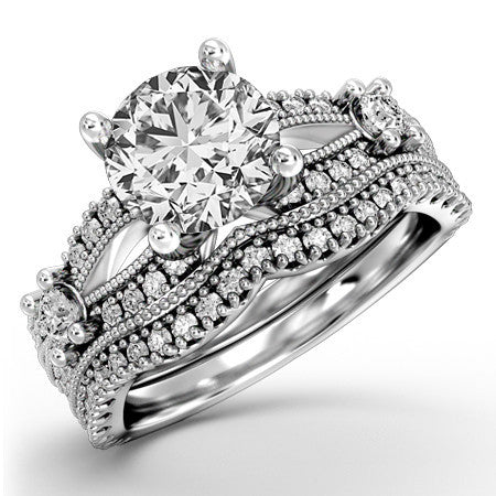 Round Moissanite Antique Split Shank Engagement Ring