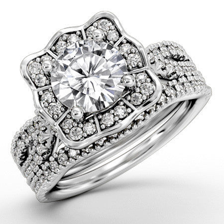 Floral-Inspired Moissanite Halo Engagement Ring