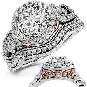 Round Halo Antique Engagement Ring with Milgrain