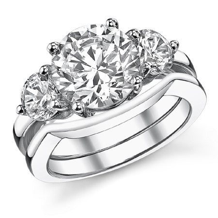 9.5mm/5mm Round Brilliant Moissanite 3-Stone Ring (4.5ct)