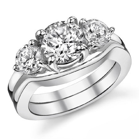 8mm/5mm Round Brilliant Moissanite 3-Stone Ring (3ct)