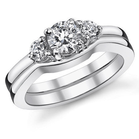 5mm/3.5mm Round Brilliant Moissanite 3-Stone Ring (0.80ct)