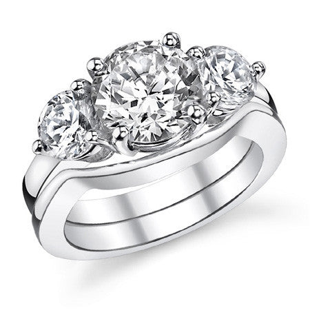 8.5mm/6mm Round Brilliant Moissanite 3-Stone Ring (4.0ct)